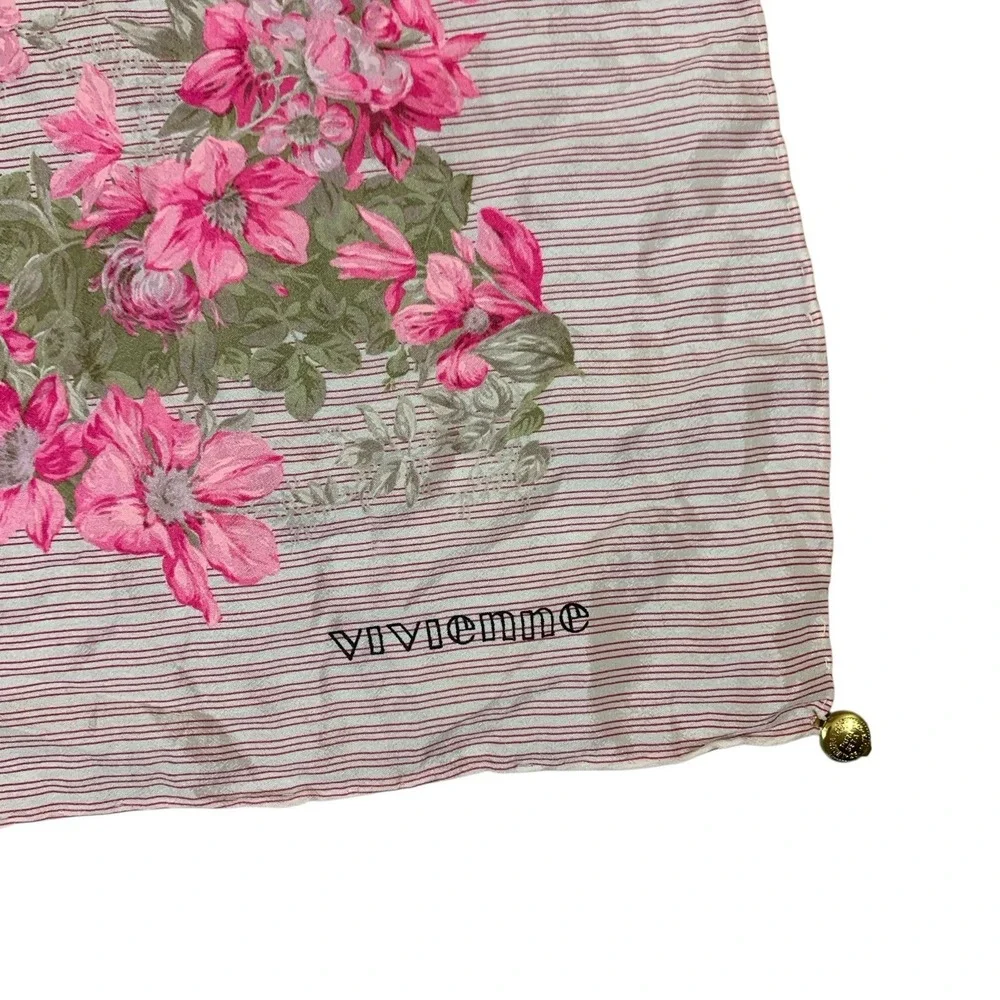 Vivienne Westwood Silk Floral Stripe Scarf Pink Boho Spring Lightweight 33x33